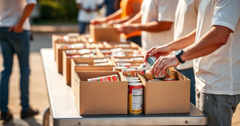 Volunteers handing out supplies at a community event