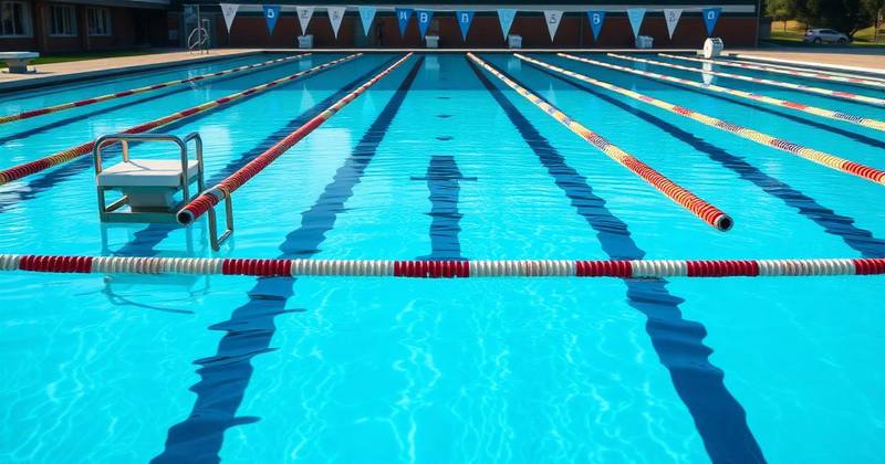 Outdoor competition swimming pool with lane lines